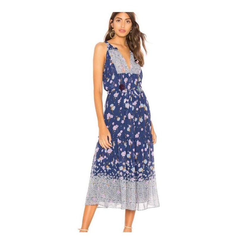 Misa Los Angeles Frederika Blue Floral Print Midi Dress Size Xs